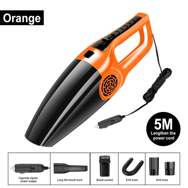 Mini aspirateur à main puissant pour voiture, 12V, double usage sec et humide: Orange