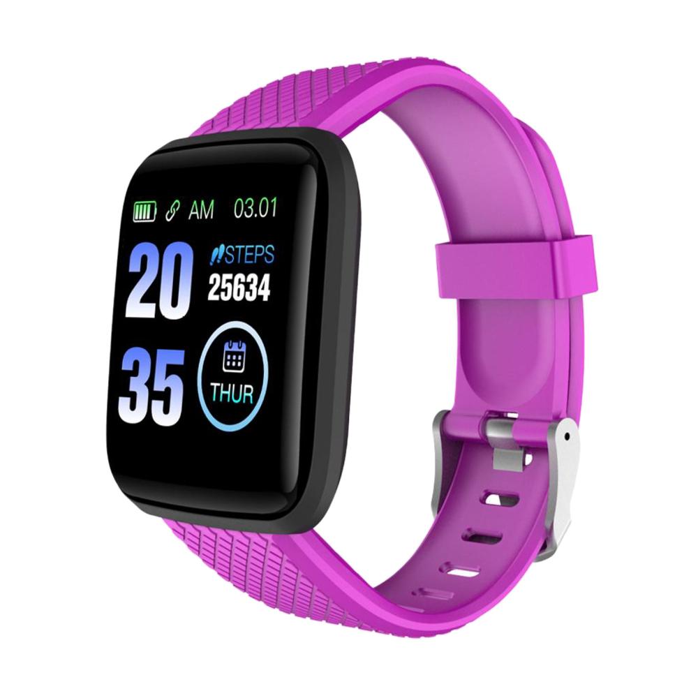 116 plus smart klocka puls fitness tracker klockor män kvinnor blodtrycksmätare vattentät sport smartwatch: Lila