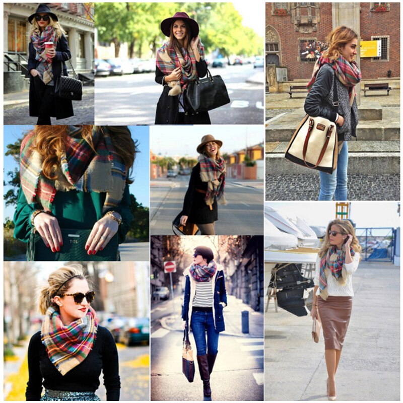 Evrfelan femmes écharpe de hiver foulards femme cou porter Plaid bufanda Triangle forme écharpe