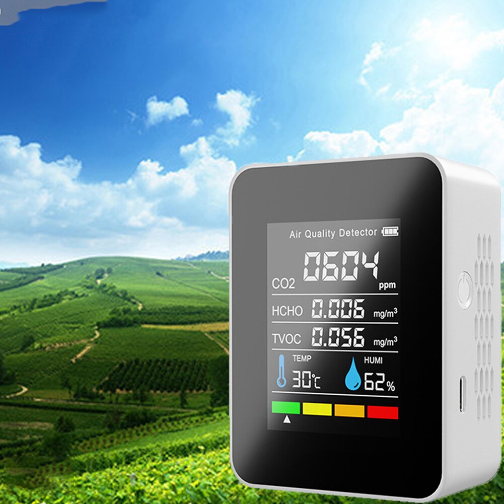 CO2 Meter 5 in 1 Digital Temperature Humidity Sensor Tester CO2 Detector Air Monitor Carbon Dioxide TVOC HCHO Detector