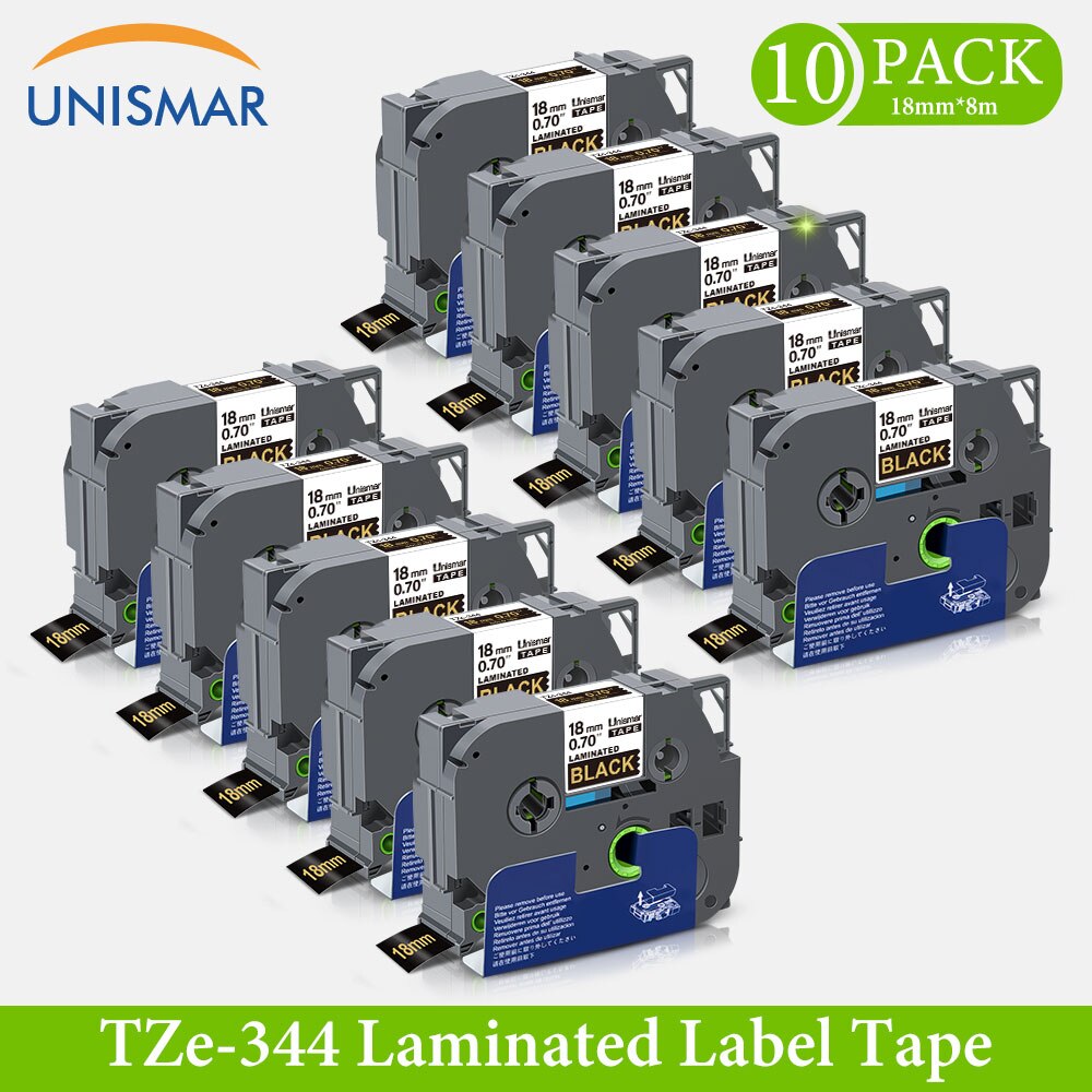 10PK 18mm TZe-141 Black on Clear White TZe-241 Label Tapes for Brother TZe141 TZ-141 P-touch Label Printer Laminated Label Maker: Gold on Black