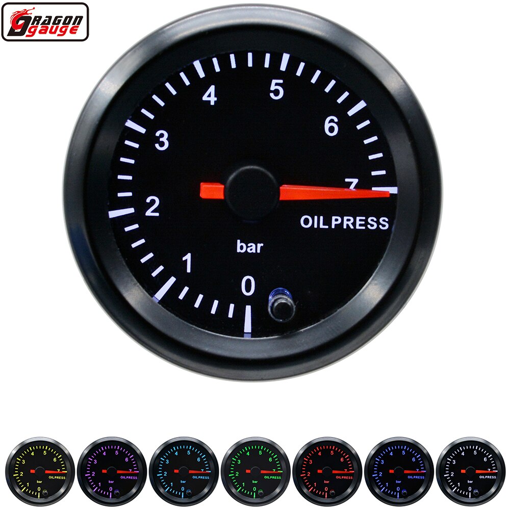 Dragon 2" 52mm High Speed Stepper Motor 7 Colors Light Auto Car Oil Pressure Gauge Refit Instrumen 0-7 Bar Meter