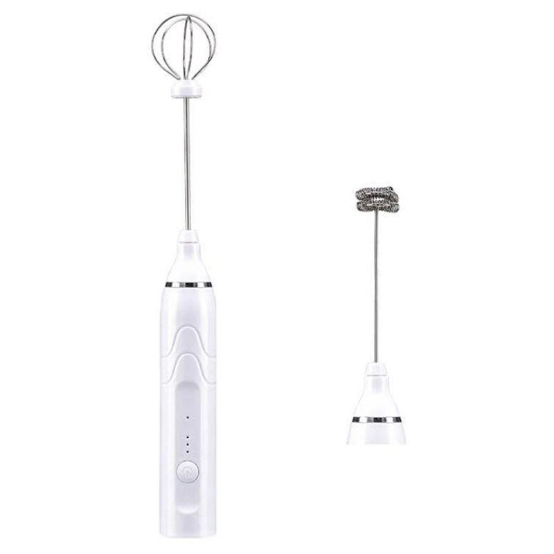 Electric Hand Mixer USB Handheld Foam Whisk Portable Milk Frother Cordless Egg Beater Cordless Electric Blender: white