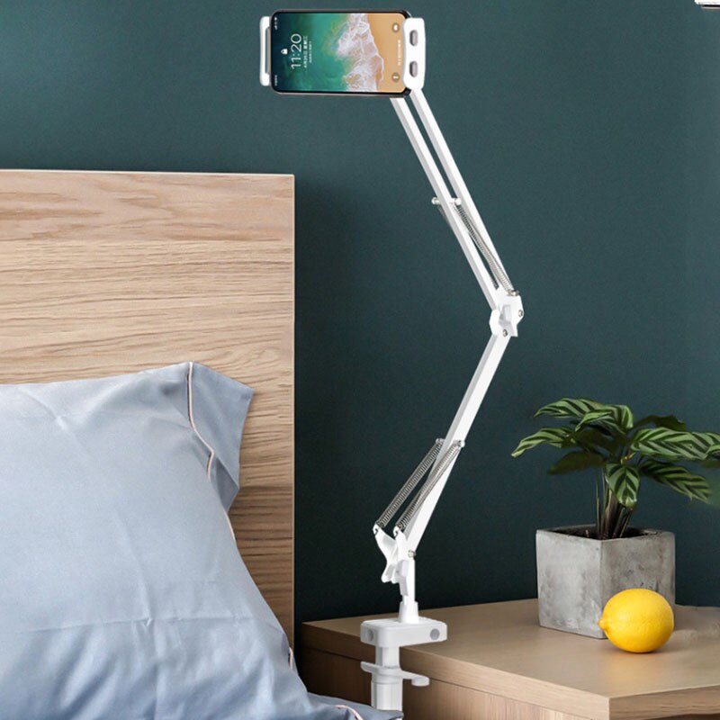 5 Om 13 Inch Tablet Universele Mobiele Telefoon Mount Bed Desktop Houder Verstelbare Lange Arm Klem Tablet Beugel Voor Ipad air Pro 12.9: white