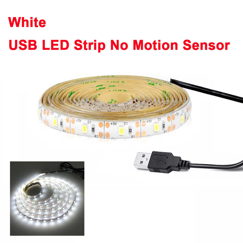 1M/2M/3M DC 5V Motion Sensor LED Night Light Kitchen Lighting Cupboard Closet Bed Room PIR Sensor Detector Light Strip Lamp: USB LED Strip White / 1m