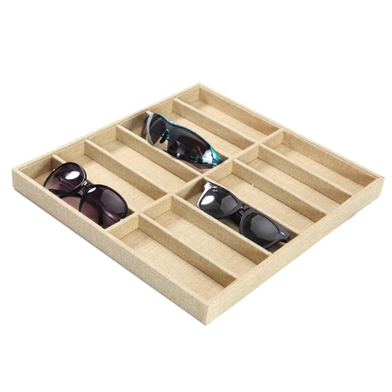 Caja de gafas de sol organizador de gafas estuche de exposición coleccionista caja de anteojos caja para almacenar lentes de sol: 12 Grid Jute