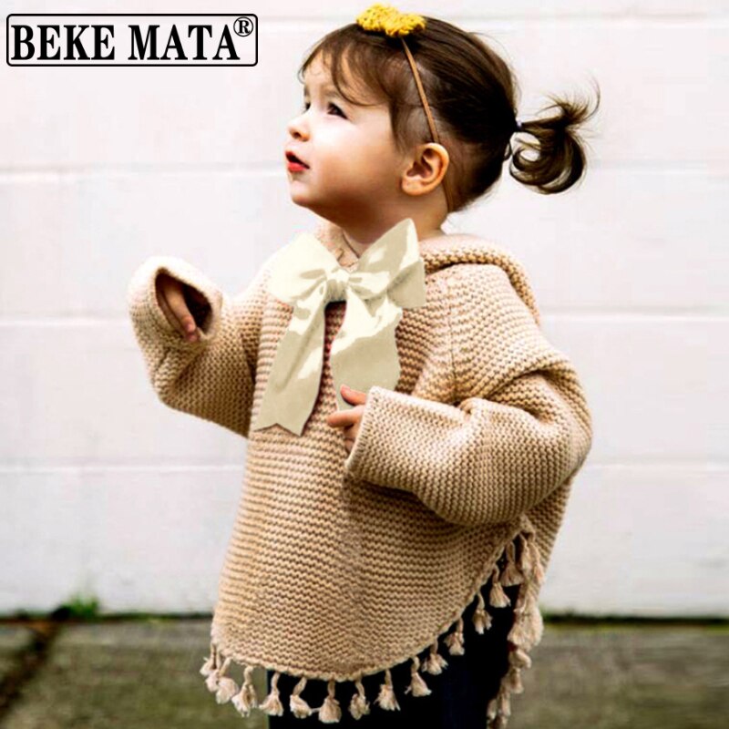 Bébé fille pull hiver tricoté à capuche enfant en bas âge fille vêtements à manches longues Bow infantile vêtements gland coton bébé Cardigan