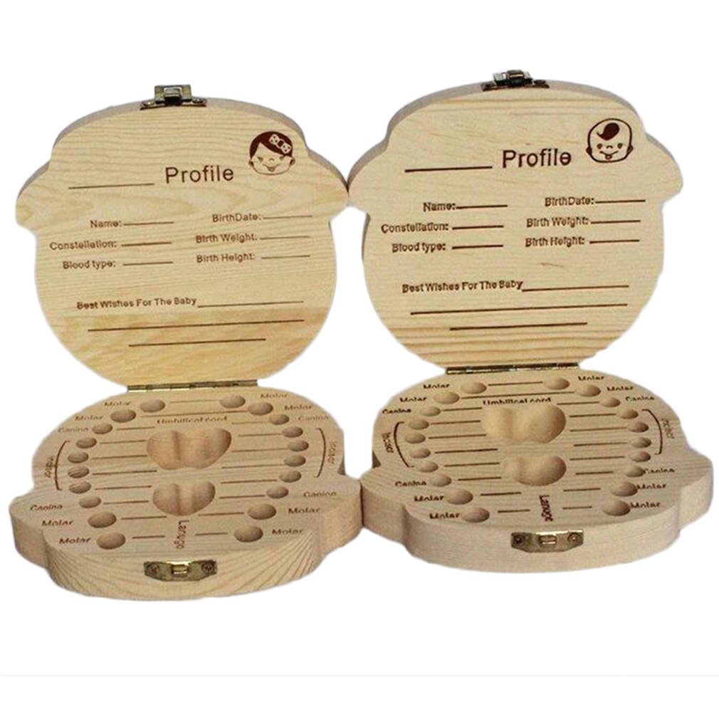 Wooden Baby Kids Tooth Storage Box English Teeth Umbilical Lanugo Organizer Keepsakes Save Baby Wood Tooth Box Storage