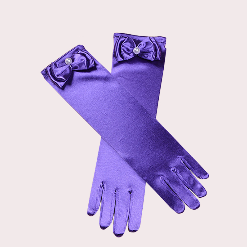 Girl Opera Party Bow Long Gloves Performance Dance Dress Gloves Stretch Satin Summer Sun Protection Gloves Party Accessories: Purple