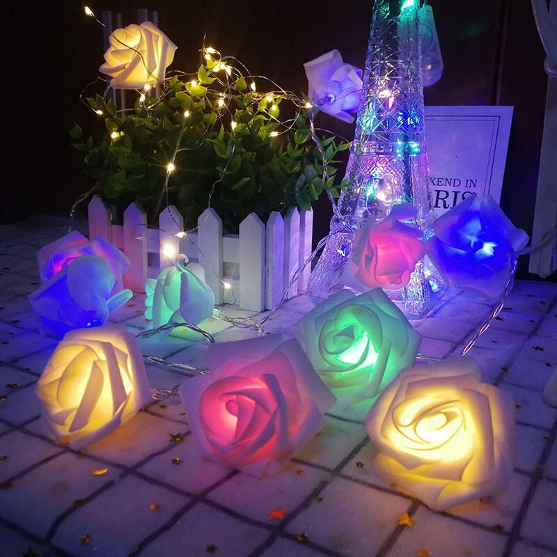 3M Rose Licht Decoratie Led Rose Voor Bruiloft Meisje Hart Kamer Valentijnsdag Tuin Nachtlampje Vuurvlieg Lights decor: Multi Rose / 3m 20 leds / USB powered
