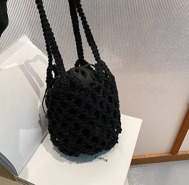 Sommer Strand tasche für Frauen Gittergewebe Seil gestrickt Eimer Umhängetaschen retikulieren hohle Reise Käufer Totes Damenmode Handtasche: Braun