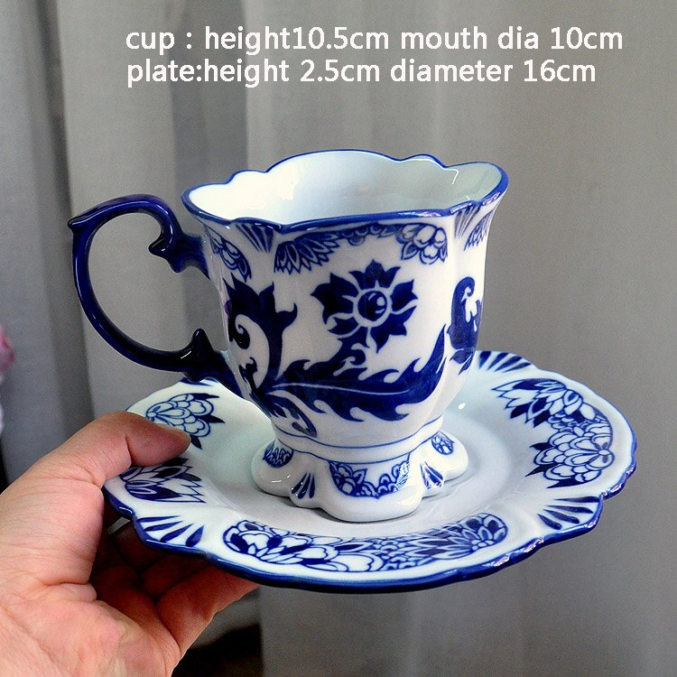 Vajilla de cerámica Jingdezhen, taza de leche europea, té, porcelana azul y blanca, taza de café y plato