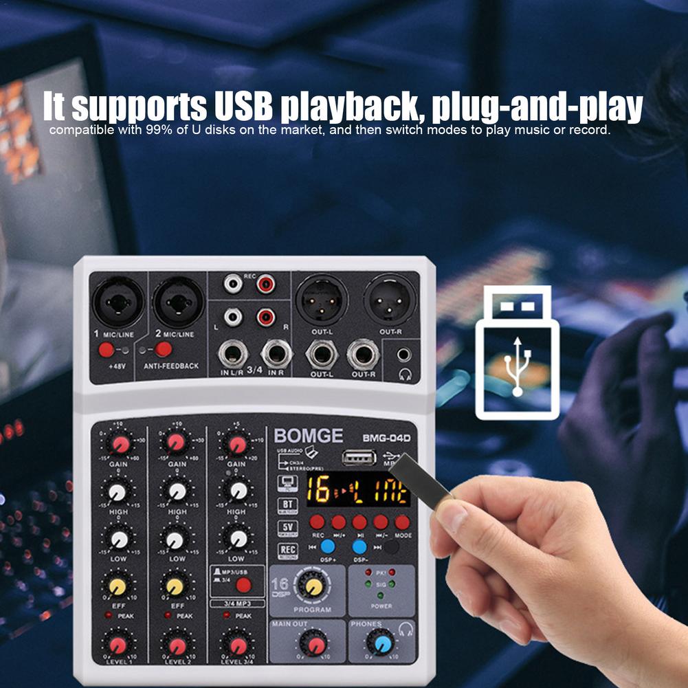 Geluidskaart 4/6 Kanaals Mixer 4-Kanaals Audio Mixer Usb 16dsp Effect Interface Geluidskaart Met Bluetooth-Compatibel