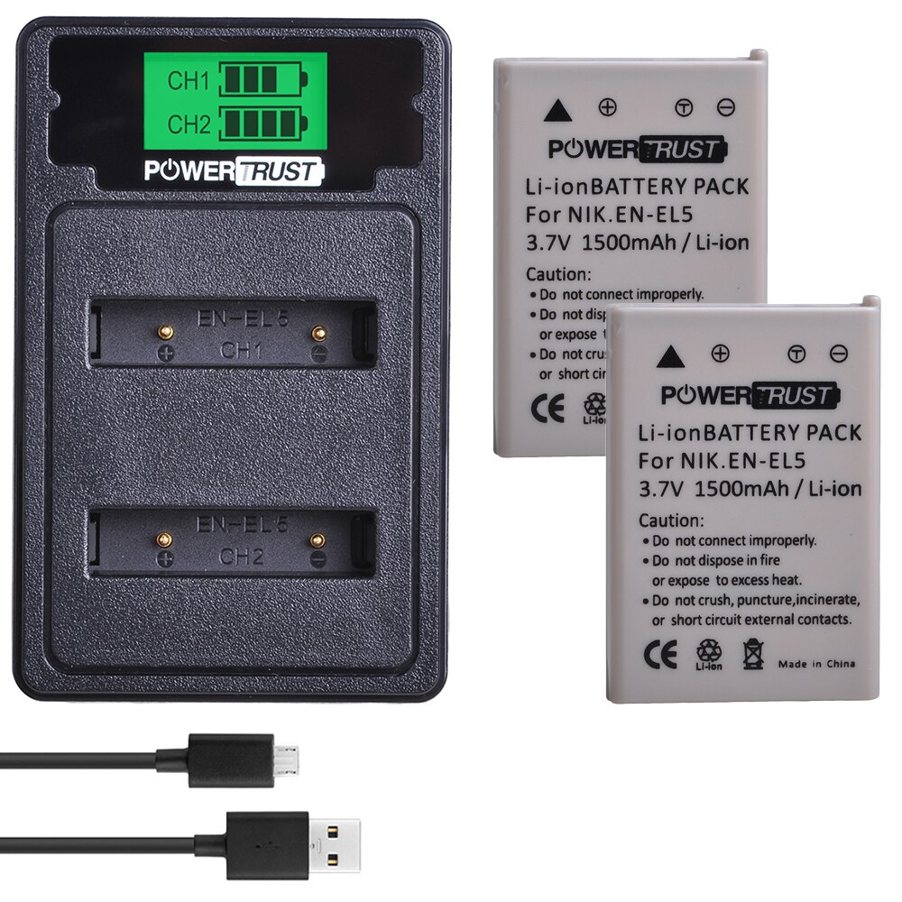 Batería EN-EL5 ENEL5 + cargador USB Dual LCD para NIKON Coolpix P530 P520 P510 P100 P500 P5000 P5100 P6000 3700 baterías: 2Battery and Charger