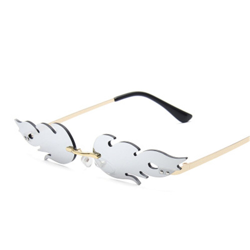 Lunettes de soleil «flammes de feu» de luxe pour femmes, ondulées, teintes métalliques pour femmes, verres miroir UV400: WHITE