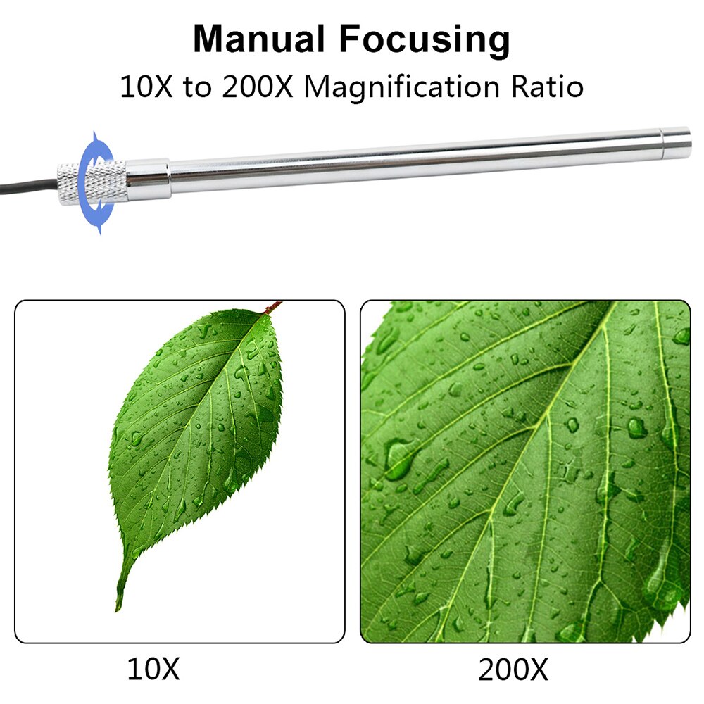 Portable Digital USB Microscope Inspection Magnifier IP67 Waterproof Camera Built-in 8 LED Lights with Advanced CMOS 10X-200X