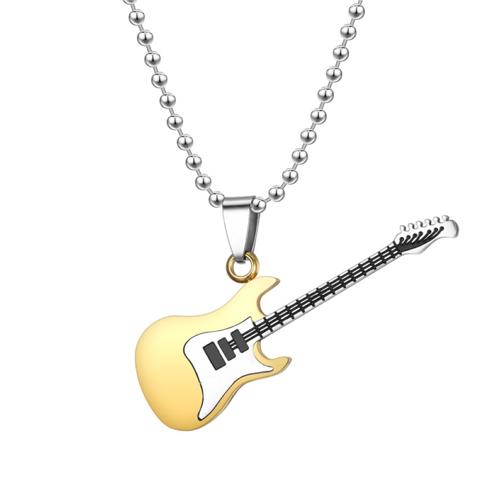 Elektrisk guitar vedhæng lang kæde halskæde musik elsker guitar: Gylden
