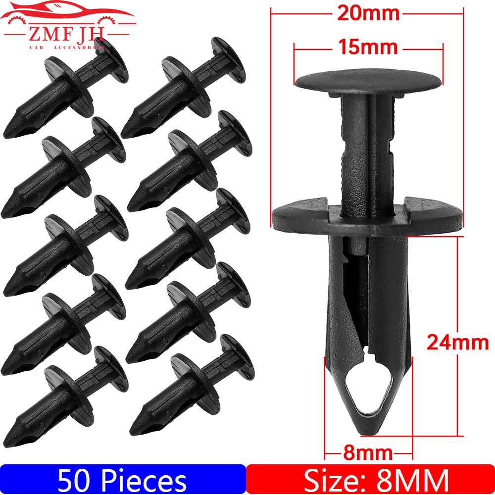 8mm Auto Retainer Clips Kunststoff Befestigungen Kit Auto Trim Panel Clip Schwarz Auto Körper Stoßstange Niet Set Ersatz Push pin 50PCS