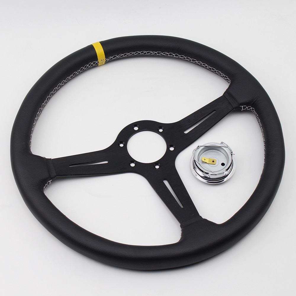 15" (370mm) ND Black Racing Steering Wheel flat Leather Racing Steering Wheels