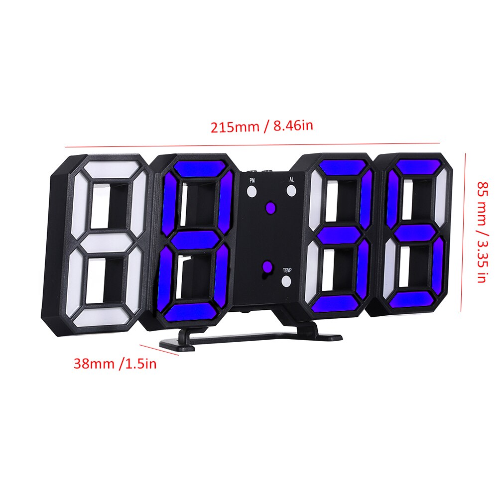 3D LED Digital Clock Glowing Night Mode Brightness Adjustable Electronic Table Clock 24/12 Hour Display Alarm Clock Wall Hanging