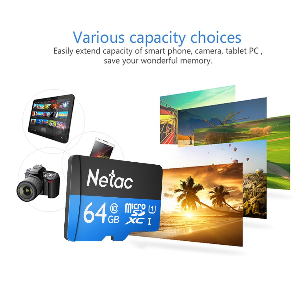 Netac P500 Class 10 64G Micro SDXC TF Flash Memory Card Data Storage High Speed Up to 80MB/s
