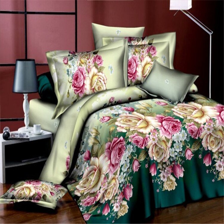 Parure de lit à motif Floral, Rose rouge et noire, ensemble pour literie Queen Size, couette non incluse: Clair