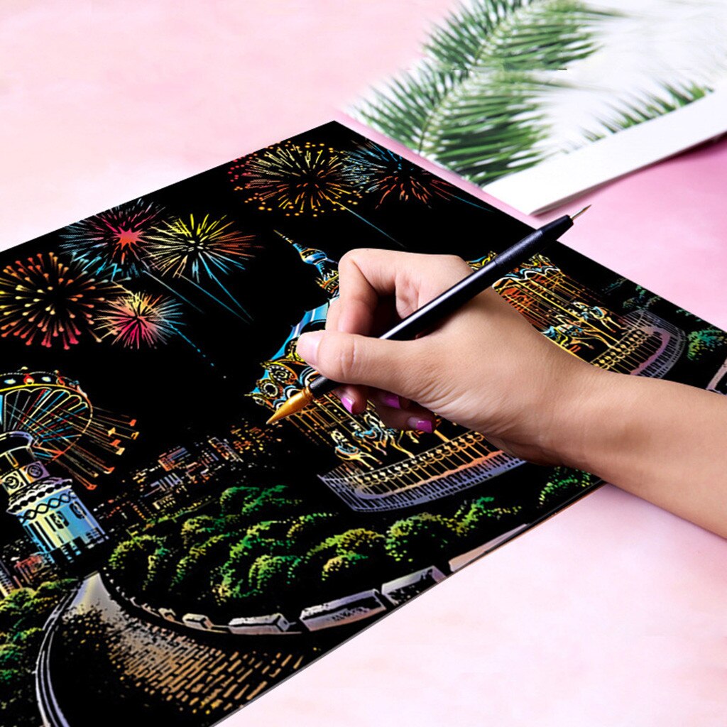 Gold Color Scratch It Adult Scratch Card Magic Pictures Scratch Art Paper Card Graffiti Stencil for Drawing Stick Painting Toy