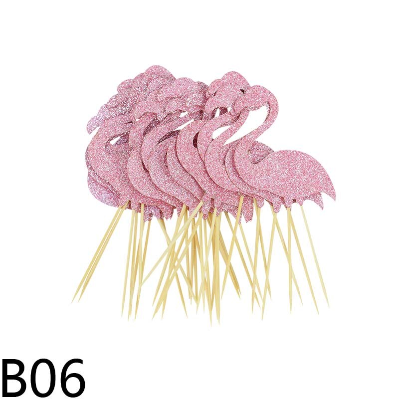 10pcs Glitter Paper Cake Topper Coconut Flamingo Cactus Flowers Leaf Cupcake Toppers Baking Decor Birthday Hawaii Party Supplies: B06
