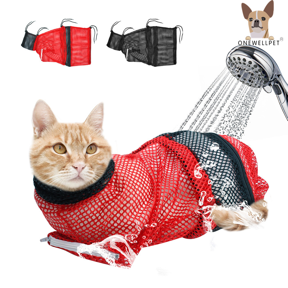 Bolsa de baño de malla para el cuidado de gatos, suministros para gatos, bolsas de lavado antiarañazos para injección de mordeduras y cortes para uñas de Baño de mascotas
