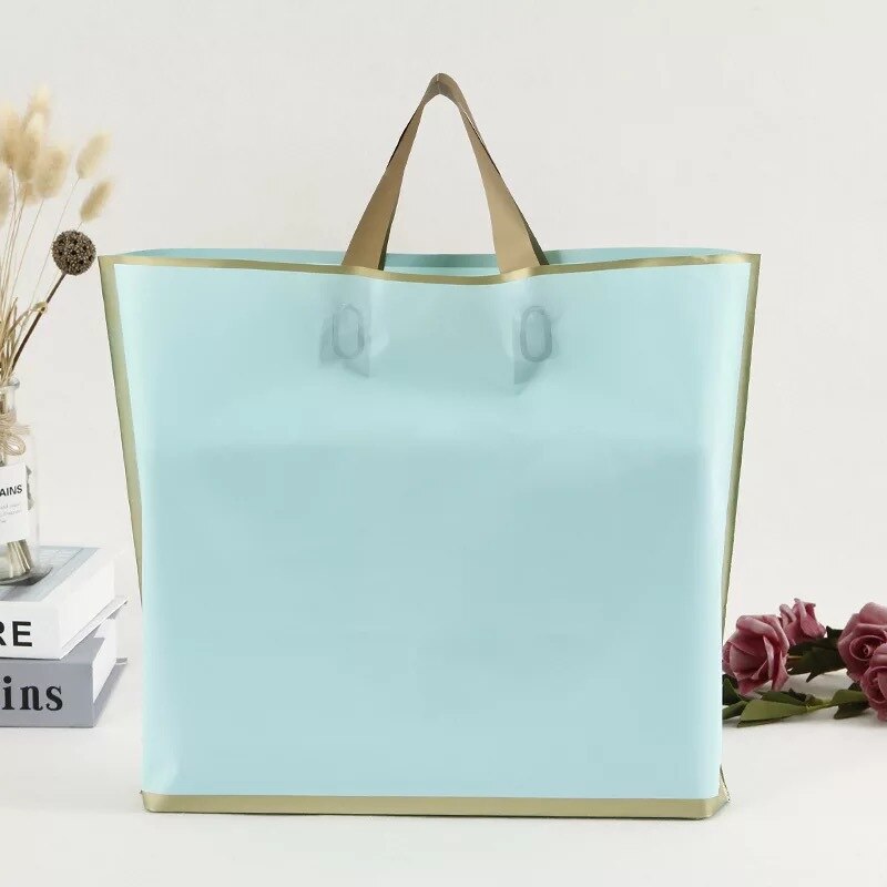 50pcs 33x24x6cm Thick Large Plastic Shopping Bags Boutique Clothing Packaging Plastic Bag with Handle High.: Sky Blue / M 40x32x8cm 50pcs