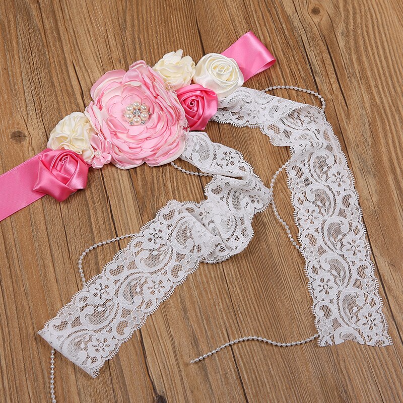 Cinturones de flores para niños, vestido de novia para niñas, fajas, cinturón de satén para niñas, cintas de encaje con diamantes de imitación, faja para niña de flores rosa, blanco
