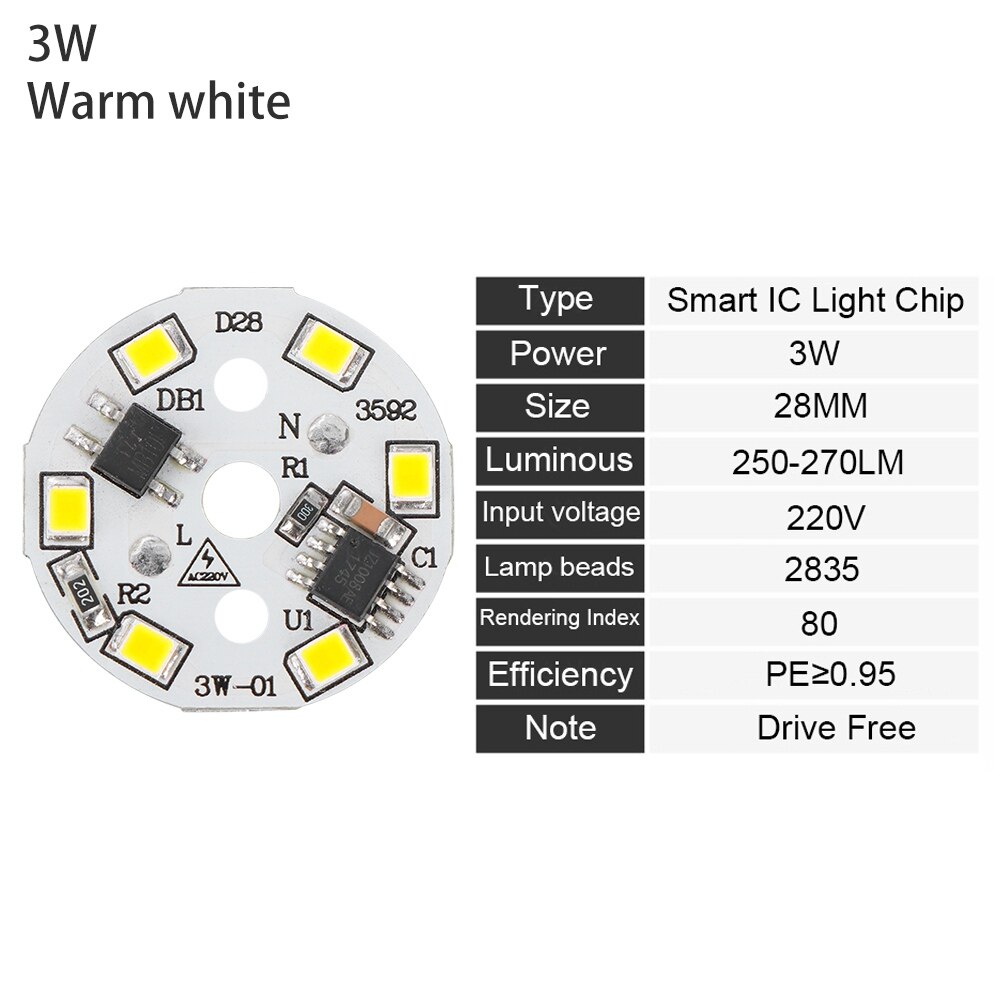 Home DIY LED Bulb Lamp AC220V Input Smart IC LED Bean LED Chip For Bulb Light SMD Light Chip Warm White 15W 12W 9W 7W 5W 3W: 3W warm white