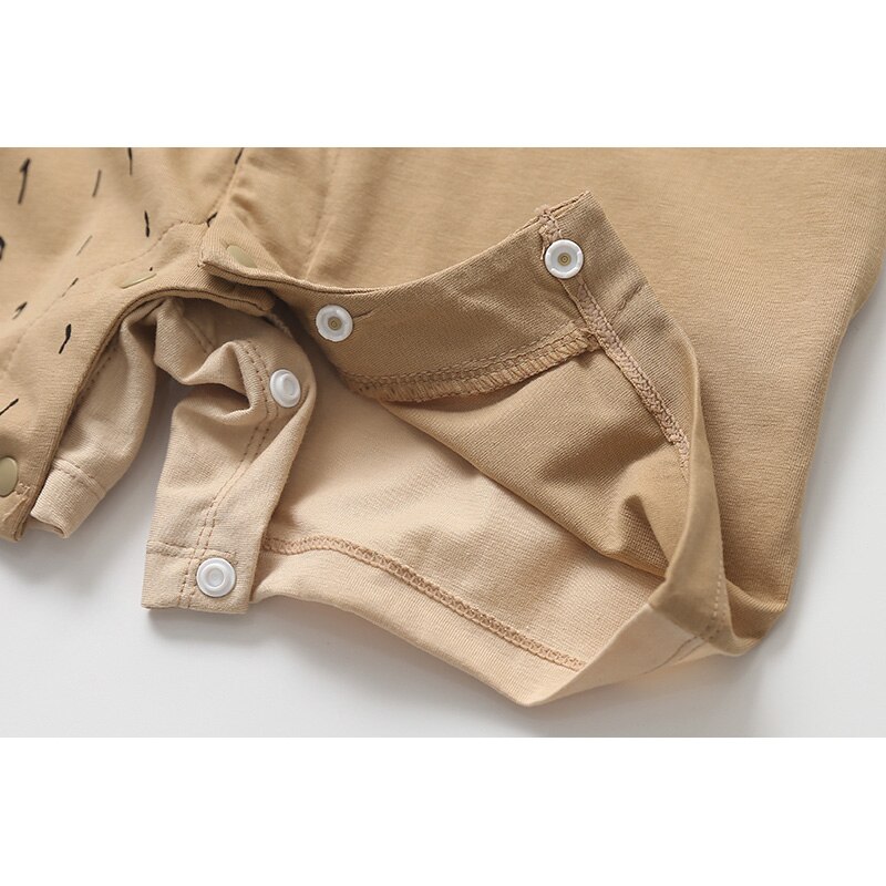 Focusnorm baby jongens romper kleding enkelrijs korte mouwen cartoon print kaki casual outfits