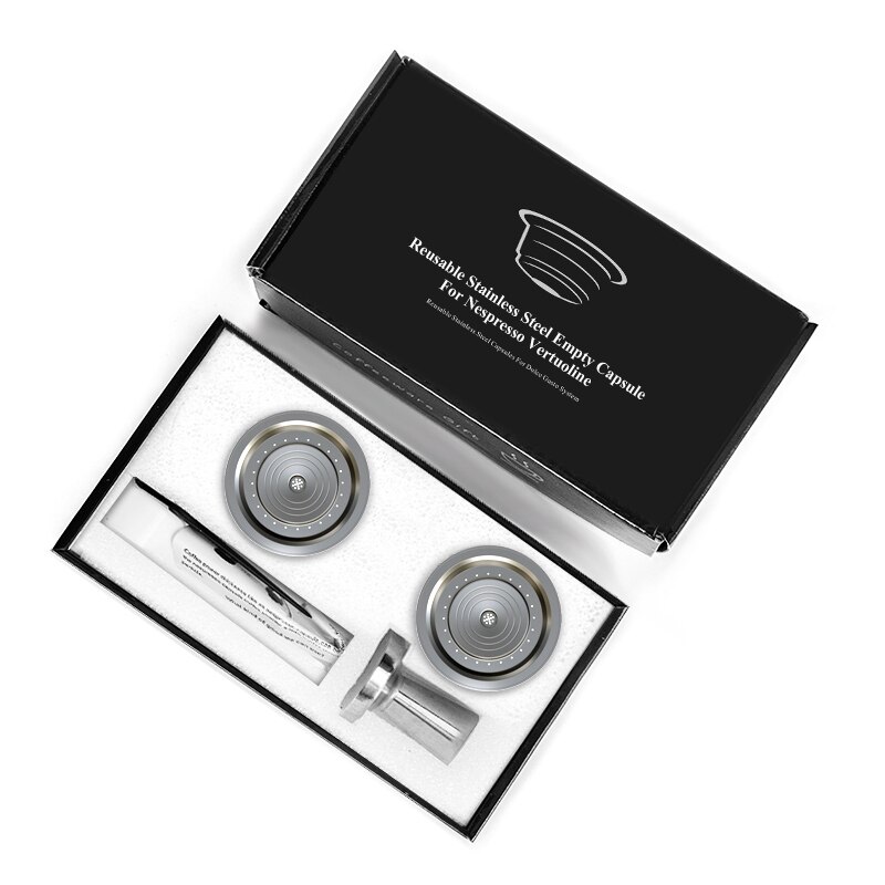 Small Cup 70ML Refillable Stainless Steel Nespresso Vertuo Coffee Pod Capsules Tamper Set For Nespresso Vertuo Plus Coffeeware: 2 capsules 1 tamper