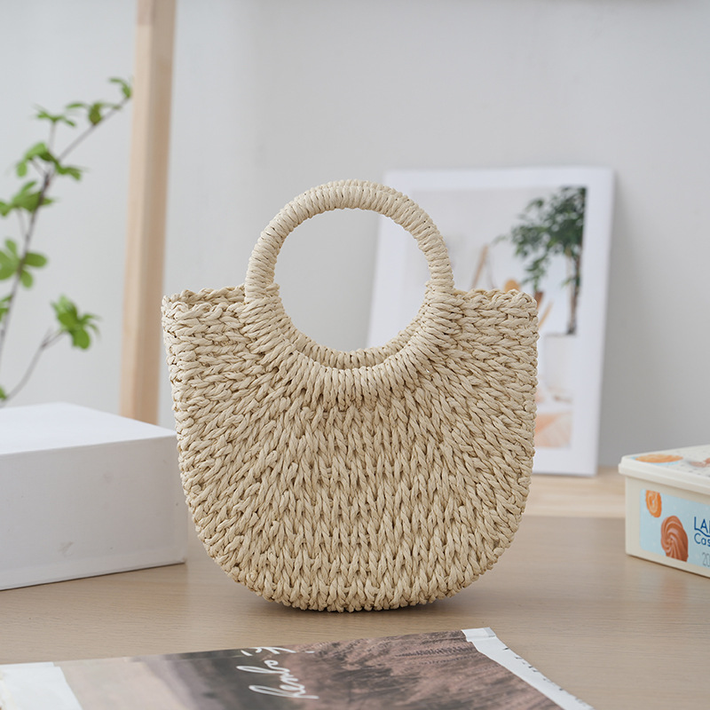 Nuevos bolsos de paja de luna a la , bolso de playa de verano para mujer, bolso de mimbre hecho a mano, bolso tejido Vintage para mujer, bolsa para mujer: plum
