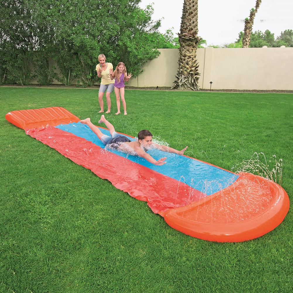 5.49m X 1.38m Children Water Slide Garden Racing Double Water Slide Spray Inflatable Summer Toy For Outdoors