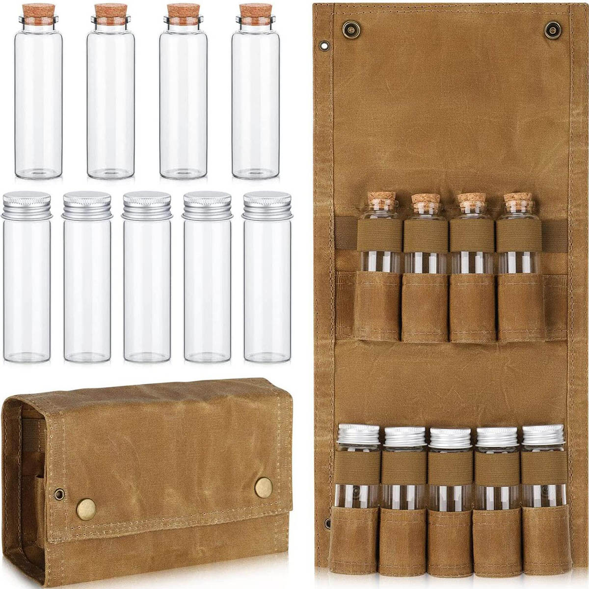 Draagbare Kruidenzak Met 9 Kruidenpotjes Kruidenfleshouder Met Mini Kruidenfles Outdoor Camping Bbq Picknick: green
