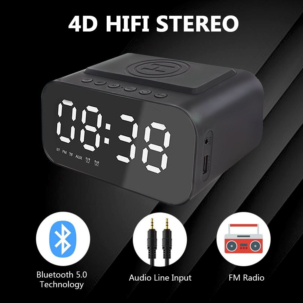 Fm Radio Desktop Clocks Wireless Charger Alarm Clock Bluetooth Speaker USB Fast Charger Home Decorations LED Smart Digital Clock