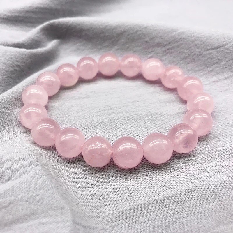 Pulsera elástica de cristal de cuarzo para mujer, brazalete de piedra Natural, rosa, polvo, cordón elástico, ,