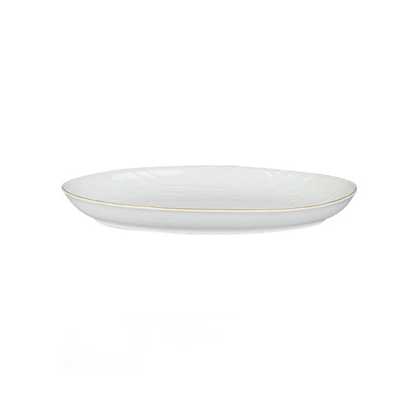 Pure White Ceramic Tableware Relief Golden Edge Fruit Vegetable Plate Easy-to-clean Rice Bowl Kitchen Tableware: Yellow