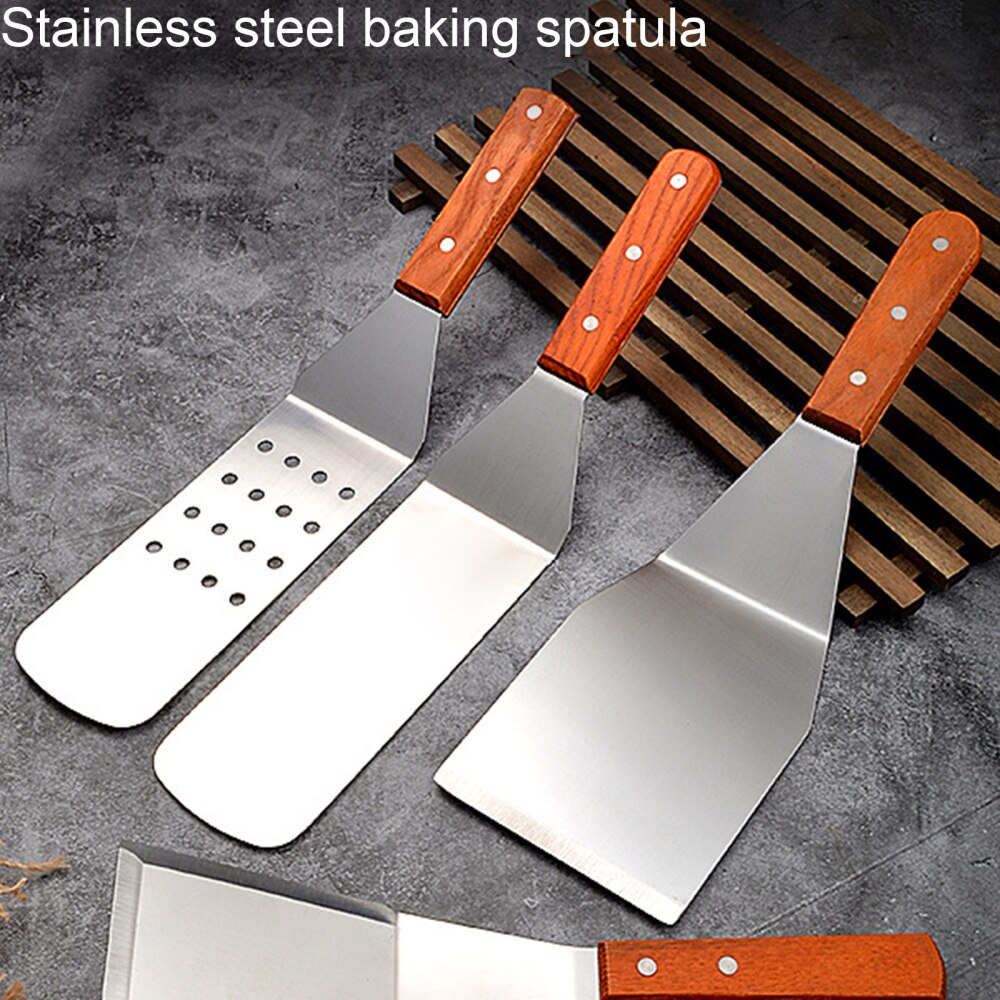 Frying Spatula Scraper Wooden Pizza Paddle Pastry Tools Stainless Steel Kitchen Baking Tool