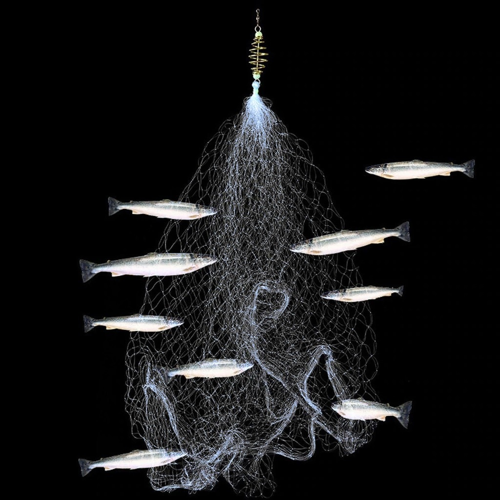 Malla con caña de pescar práctica y práctica trampa para peces, de trampa de juego, red de malla de pesca sin necesidad de ganchos, aparejos de pesca