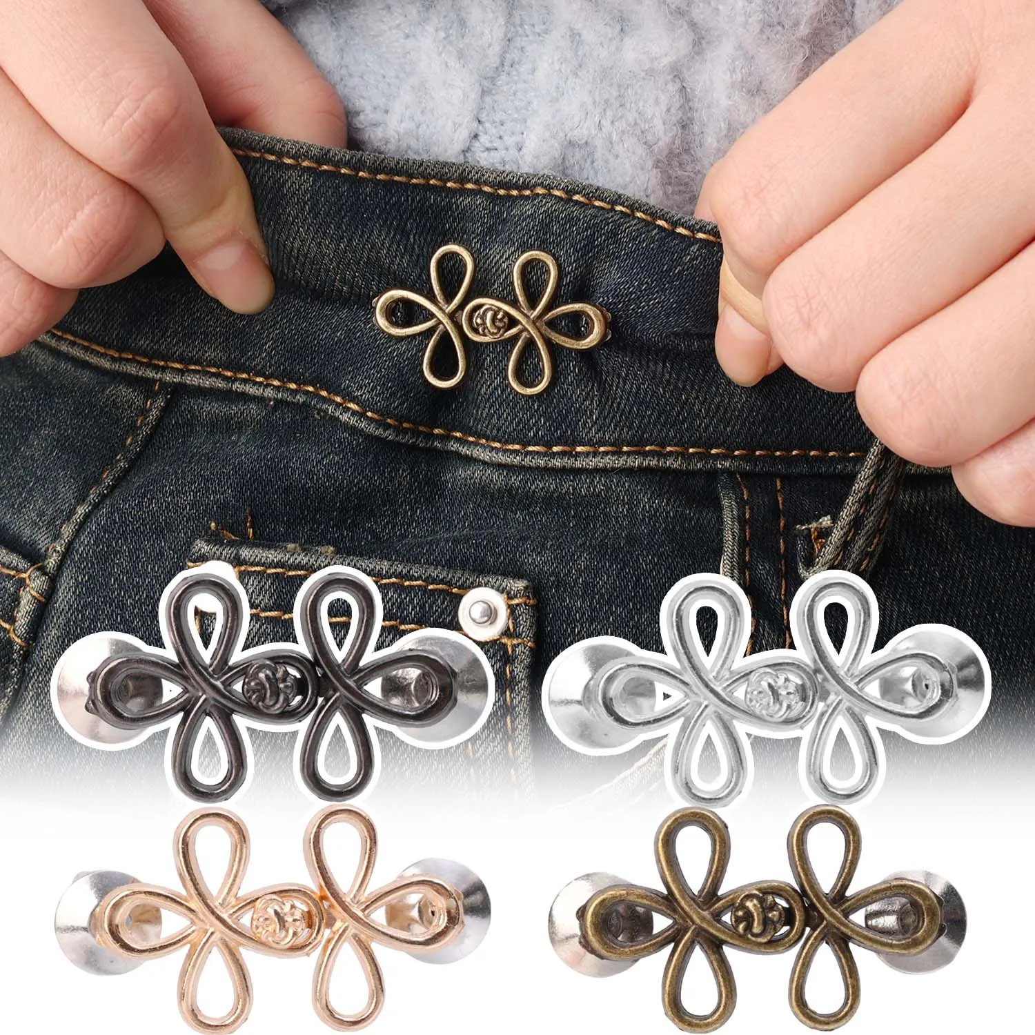 2 STUKS Klavertje Vier Gesp Richter Taille Spanner Legering Verstelbare Taille Gesp Afneembare Naadloze Knop voor Broek Rokken