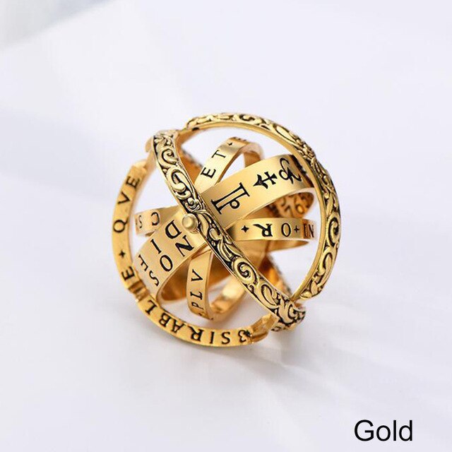 Npkds Creatieve Astronomische Bol Ringen Universe Complex Roterende Clamshell Paar Lover Vrouwen Ring Gouden Sieraden: 7 / Goud