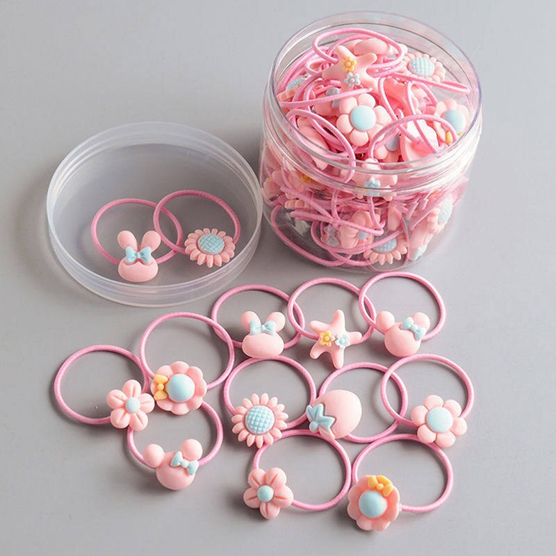 40 Stks/set Cartoon Baby Elastische Haarbanden Bloem Vruchten Kinderen Elastiekjes Zoete Prinses Kinderen Baby Meisjes Paardenstaart Houder: pink 40pcs