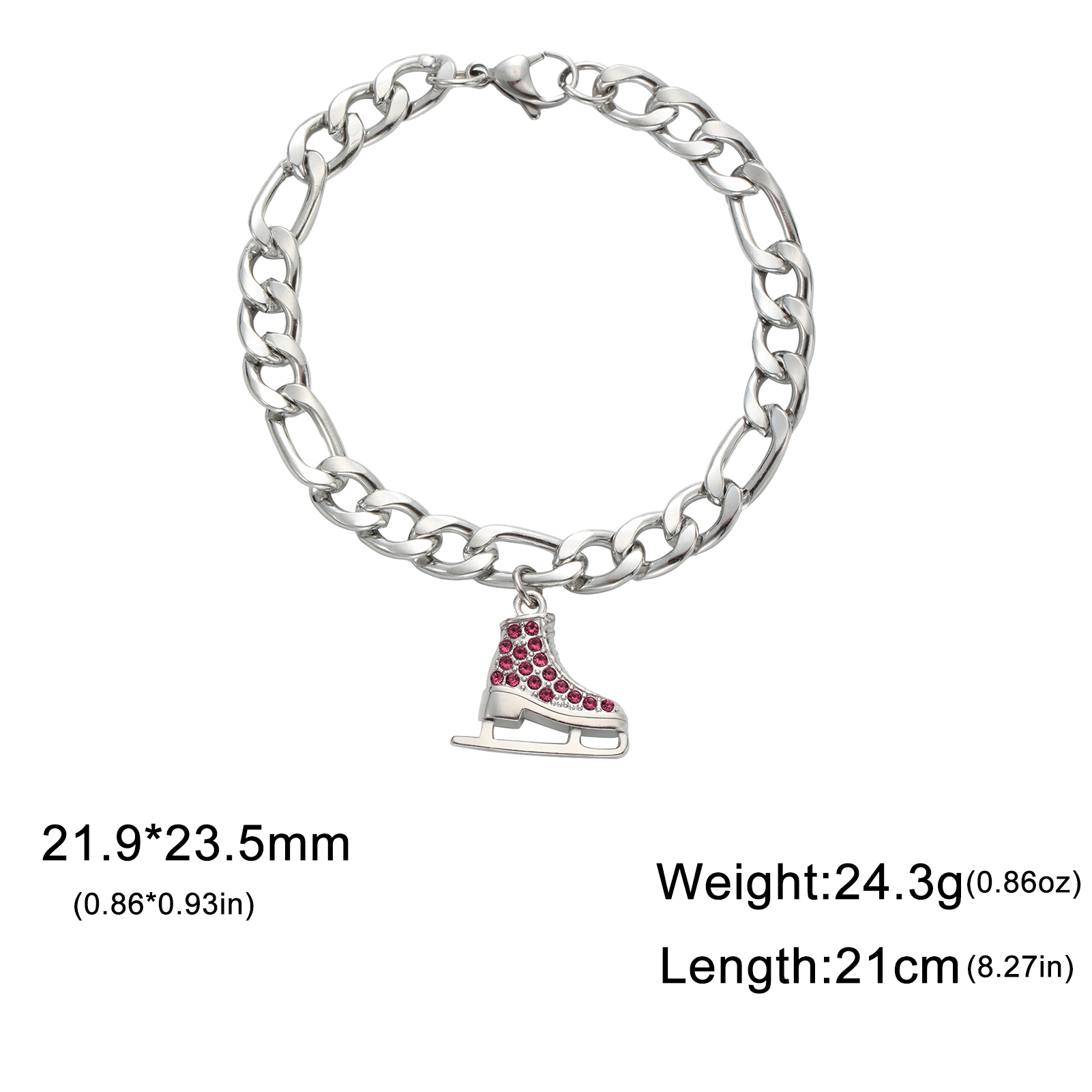 EUEAVAN cristallo zircone Ghiaccio pattinare scarpa fascino bracciale smalto lusso blu rosa bracciali pattinaggio di figura sport donna uomo gioielli: VERMEIL