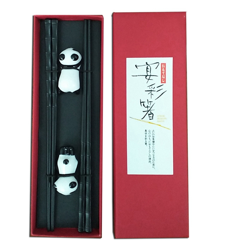 -2 Paar Eetstokjes En Chopstick Rest Set-Vaatwasmachinebestendig Herbruikbare Glasvezel Eetstokjes + Panda Chopstick houder: Default Title