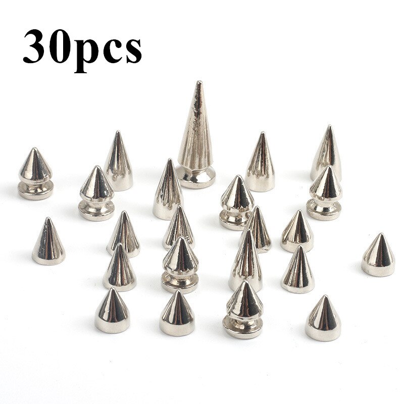 Juego de 30 unids/set de tachuelas y pinchos de cono plateado, remaches de ropa Punk para ropa, bolso, zapatos, accesorios Punk de cuero