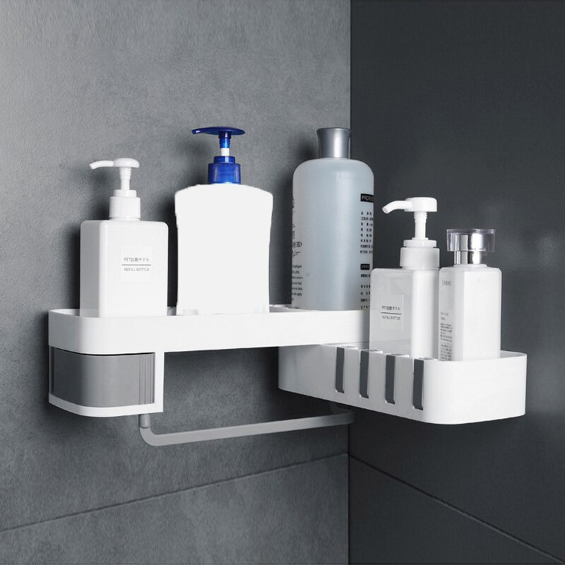 Hjørne badeværelseshylde drejelig vægmonteret shampoo brusehylder holder køkken opbevaringsstativ organisator badetilbehør: Grå