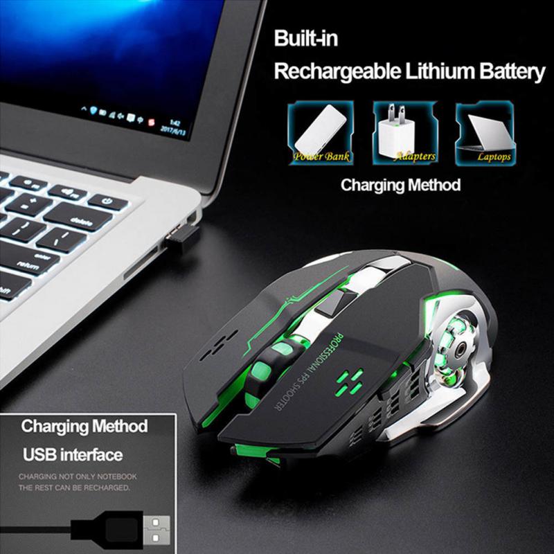 Rechargeable X8 Wireless Silent LED Backlit USB Optical Ergonomic Gaming Mouse Ergonomically Mechanical Mouse